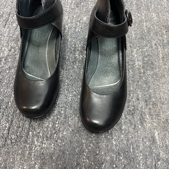 Black Leather Dansko Rebel Mary Jane Wedges - Picture 1 of 7